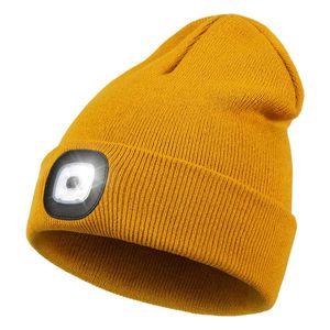 Gorro LED con Luz, Gorro con Linterna de 4 LED Unisex Recargable por USB, Manos Libres, Gorro de