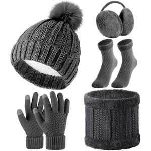SATINIOR Juego de 5 piezas de gorro de invierno bufanda y guantes de punto gorro con pompón, guantes