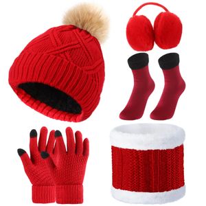 SATINIOR Juego de 5 piezas de gorro de invierno bufanda y guantes de punto gorro con pompón, guantes
