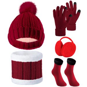 SATINIOR Juego de 5 piezas de gorro de invierno bufanda y guantes de punto gorro con pompón, guantes