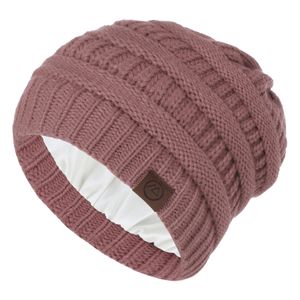 Zando Gorros de punto grueso con forro de satén para mujer, cálidos gorros de invierno para mujer