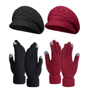 Juego de 4 gorros y guantes de invierno para mujer, gorro de punto cálido, gorro, guante, nieve,