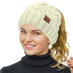 Rosoz Gorro de cola de caballo para mujer, gorro cálido de invierno, suave, elástico, de punto