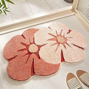 ZSHIFANG Bonita alfombra de baño rosa, 18 x 27 pulgadas, tapete de baño de microfibra con forma de