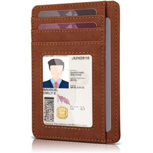 Teskyer Cartera delgada para hombre, bolsillo frontal minimalista con bloqueo RFID, cartera de cuero
