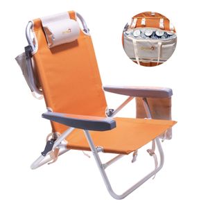 SUNNYFEEL Silla de playa baja de 5 posiciones plana, mochila plegable portátil resistente con bolsa
