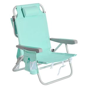SUNNYFEEL Silla de playa baja de 5 posiciones plana, mochila plegable portátil resistente con bolsa