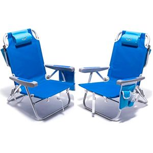 SUNNYFEEL Silla de playa baja de 5 posiciones plana, mochila plegable portátil resistente con bolsa