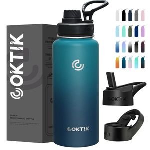 COKTIK Botella de agua aislada de acero inoxidable con tapa con popote, 22 onzas de boca ancha,