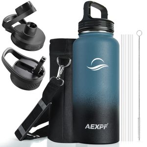 AEXPF Botella de agua aislada de 40 onzas, botella deportiva al vacío de acero inoxidable con 3