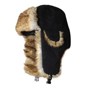 ONWAY Sombrero de trampero de piel de aviador a cuadros de búfalo Ushanka esquimal ruso con orejeras