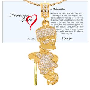 putouzip Bart Chain Necklace 18K Gold Plated Fully Iced Out Stainless Steel Pendant For Men Boys