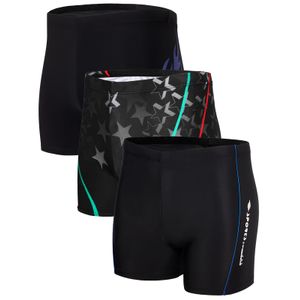 KANAV Paquete de 3 trajes de baño atléticos de pierna cuadrada para hombre, pantalones cortos de