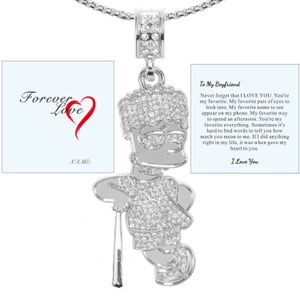 putouzip Bart Chain Necklace 18K Gold Plated Fully Iced Out Stainless Steel Pendant For Men Boys