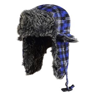 ONWAY Sombrero de trampero de piel de aviador a cuadros de búfalo Ushanka esquimal ruso con orejeras