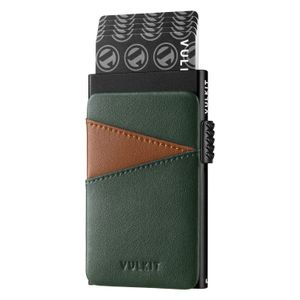 VULKIT Cartera desplegable para tarjetas de crédito con ranuras de cuero adicionales con bloqueo