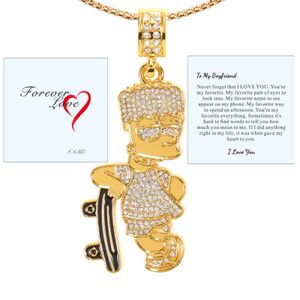 putouzip Bart Chain Necklace 18K Gold Plated Fully Iced Out Stainless Steel Pendant For Men Boys