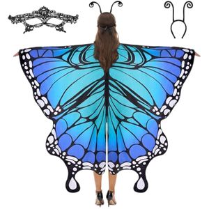 Spooktacular Creations Butterfly Wing Cape Shawl with Lace Mask and Black Velvet Antenna Headband