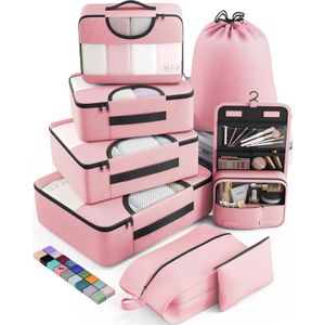 Juego de 8 cubos de embalaje de varios colores para maletas en 4 tamaños (extra grande, grande,