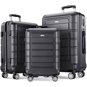 SHOWKOO Sets de equipaje, maleta ampliable con doble ruedas, bloqueo TSA, 3pcs, Gris, talla única,