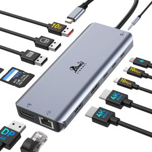 Hub USB C Dual HDMI, USB C a Dual Monitores Adaptador a Dual 4K HDMI, 3 USB, puerto de carga PD,