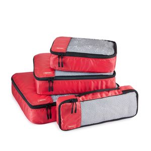 Amazon Basics - Juego de 4 cubos de organizador de viaje, tamaño mediano, Negro, M