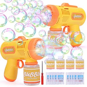 2 pistolas de burbujas para niños con 4 botellas, solución de recarga de burbujas, pistolas de