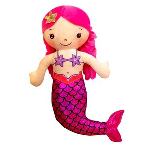 Muñeca de sirena de felpa suave de princesa para niñas pequeñas y bebés, regalos de sirena para