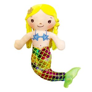 Muñeca de sirena de felpa suave de princesa para niñas pequeñas y bebés, regalos de sirena para
