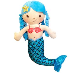 Muñeca de sirena de felpa suave de princesa para niñas pequeñas y bebés, regalos de sirena para