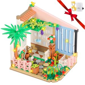 PinkBee Friends Flowers House - Juego de bloques de construcción para niñas, mini invernadero de