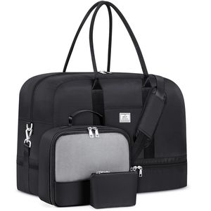 Bolsa de viaje de lona grande para mujer, bolsa de viaje de lona con compartimento para zapatos de