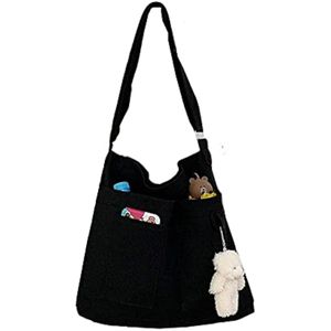 Economical Cotton Canvas Tote Bag,Women Hobo Shoulder Bag Crossbody Handbag with 3 External