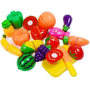 Juego de 16 alimentos de corte de frutas y verduras, juego de cocina de plástico para niños,