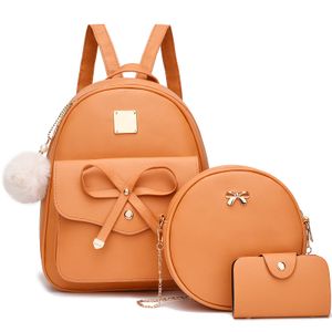 Mochila de piel para niñas, estilo Bowknot, 3 piezas de mochila, bolso y monedero a la moda, para