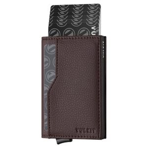 VULKIT Tarjetero con ventana de identificación, tarjetas emergentes, delgada, de cuero, con