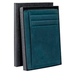 Travelambo - Cartera de piel minimalista con bolsillo frontal, tamaño mediano, cartela delgada, RFID