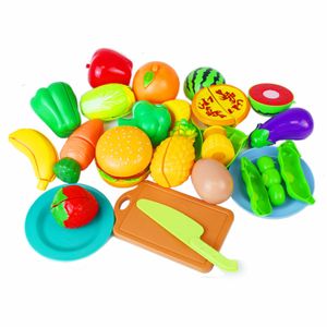 Juego de 16 alimentos de corte de frutas y verduras, juego de cocina de plástico para niños,