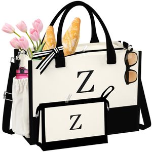 Bolsa de lona con iniciales para la playa con bolsillos con cremallera, regalos de cumpleaños para