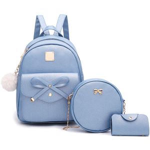 Mochila de piel para niñas, estilo Bowknot, 3 piezas de mochila, bolso y monedero a la moda, para