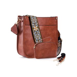 HKCLUF Bolso cruzado para mujer, 2 piezas, de cuero, con 2 correas ajustables de leopardo, bolsa