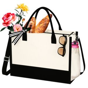 Bolsa de lona con iniciales para la playa con bolsillos con cremallera, regalos de cumpleaños para