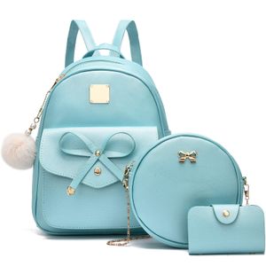Mochila de piel para niñas, estilo Bowknot, 3 piezas de mochila, bolso y monedero a la moda, para