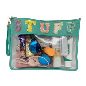 TopTTanBo Bolsa transparente de chenilla con letras, multiusos, transparente, impermeable, para