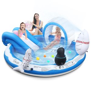 Evajoy - Piscina infantil inflable con tobogán, rociadores de agua gruesa y resistente al desgaste,