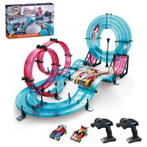 INSGEN Juego de pistas de carreras de autos con ranura para niños, constructor de pistas de