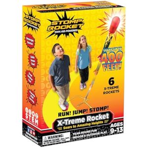 Stomp Rocket Lanzador X-Treme de súper alto rendimiento, se eleva hasta 400 pies, 6 cohetes de