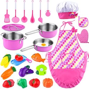GIFTINBOX Juego de accesorios de cocina para niños con ollas y sartenes, juego de cocina para niños