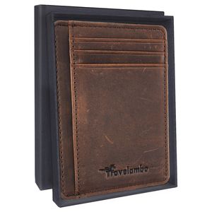 Travelambo - Cartera de piel minimalista con bolsillo frontal, tamaño mediano, cartela delgada, RFID