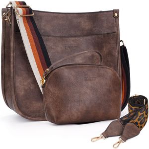 HKCLUF Bolso cruzado para mujer, 2 piezas, de cuero, con 2 correas ajustables de leopardo, bolsa